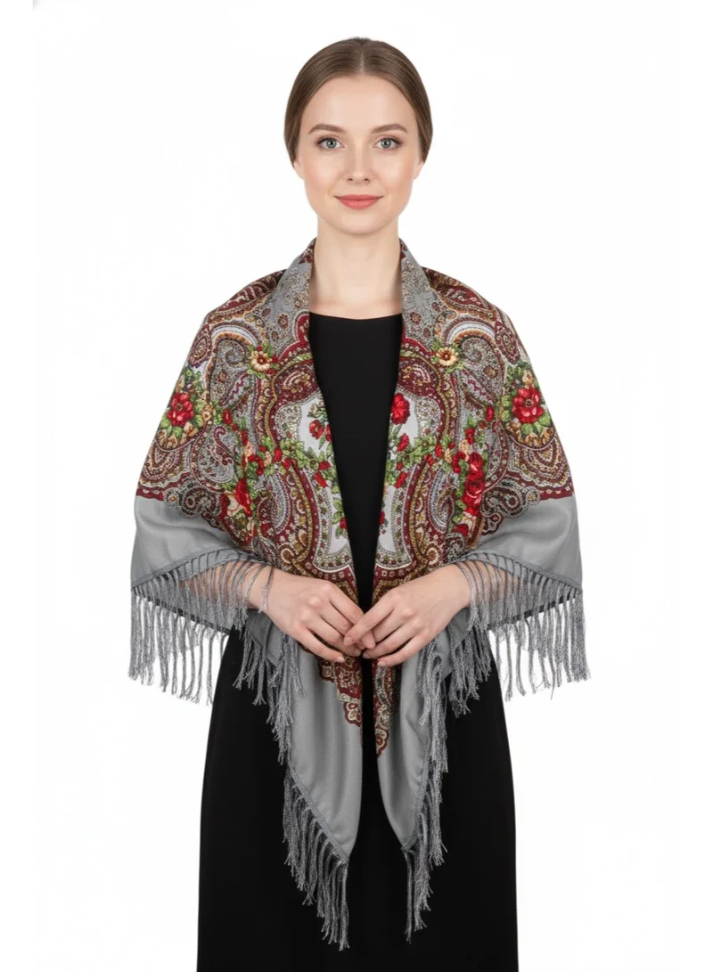 بيداني شال تقليدي رمادي بنقوش شعبية